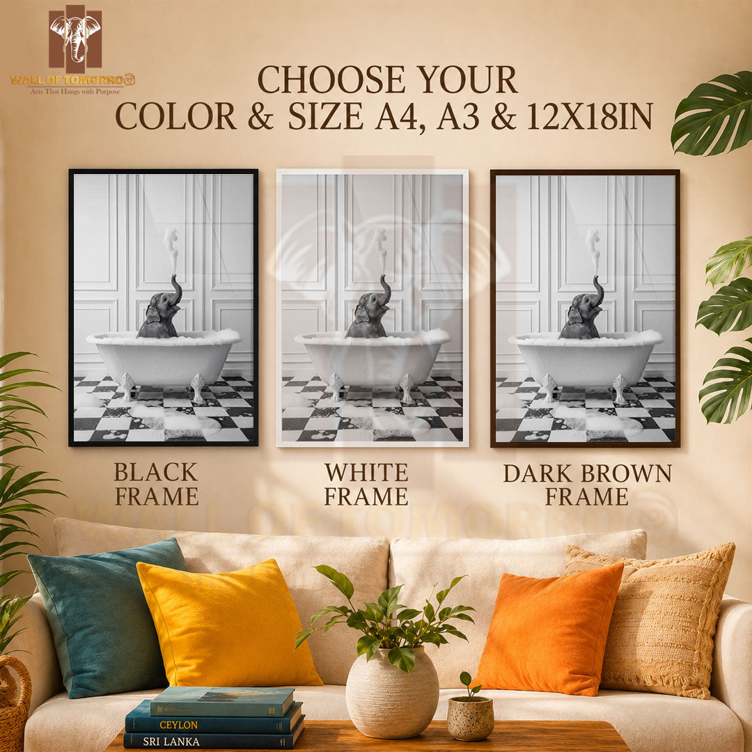 Black and White Scene of a Baby Elephant Animals High Quality Glass Frame Wall Décor in Sri Lanka