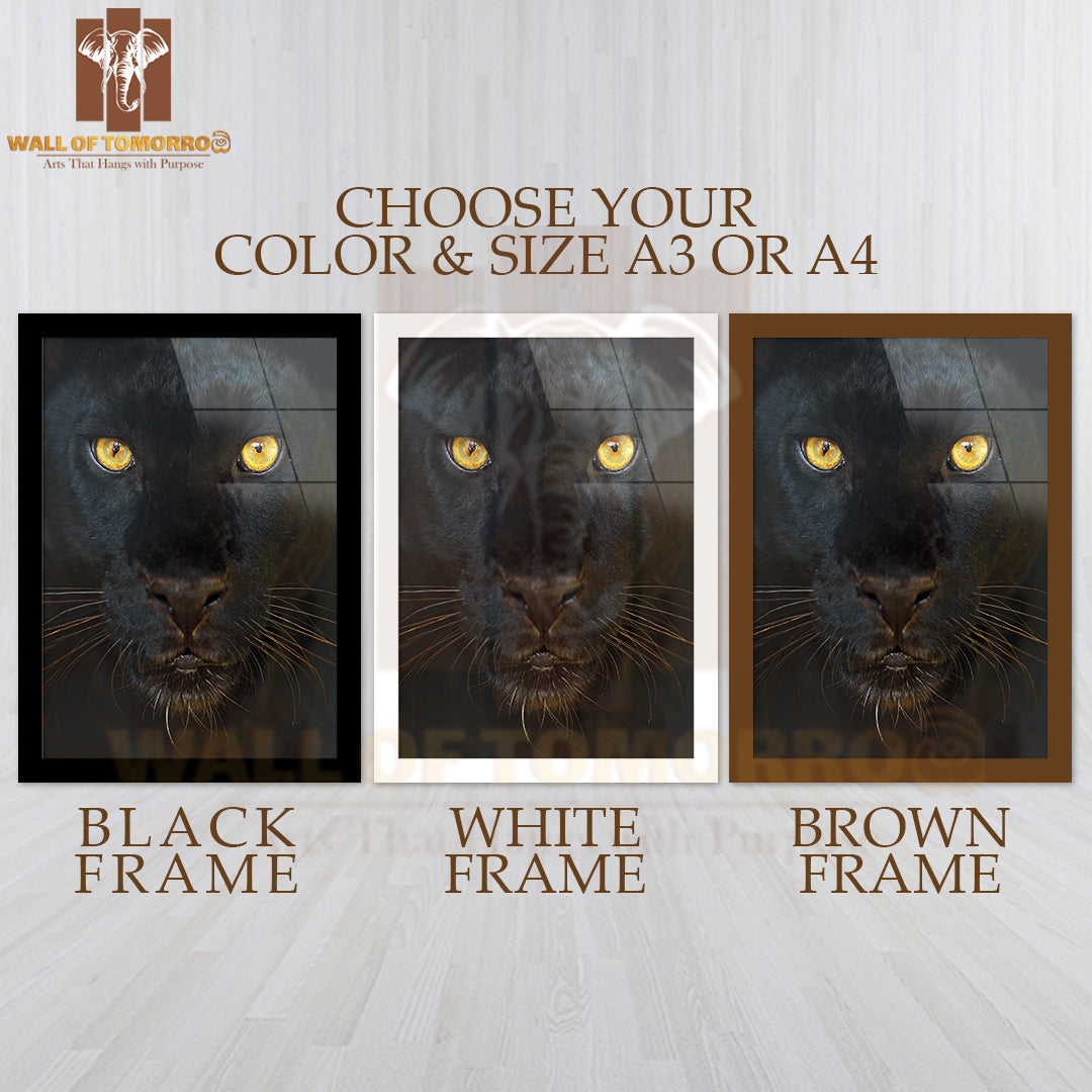 Black Leopard Face Portrait High Quality Glass Frame Wall Décor