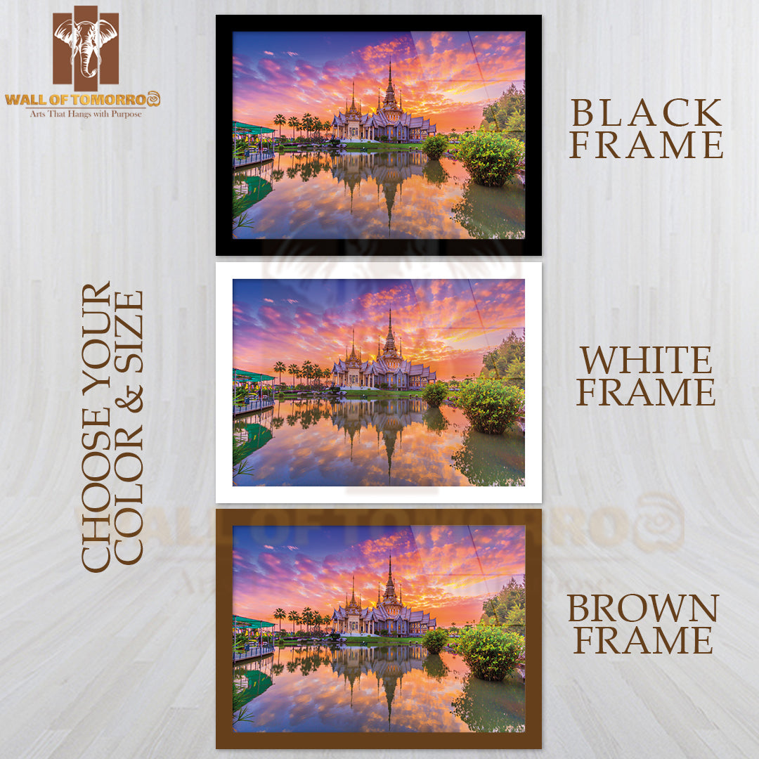 Landmark Wat Thai, Sunset in Temple at Wat None Kum in Nakhon Ratchasima Province Thailand High Quality Unframed Poster Print & Waterproof Poster Print Wall Décor