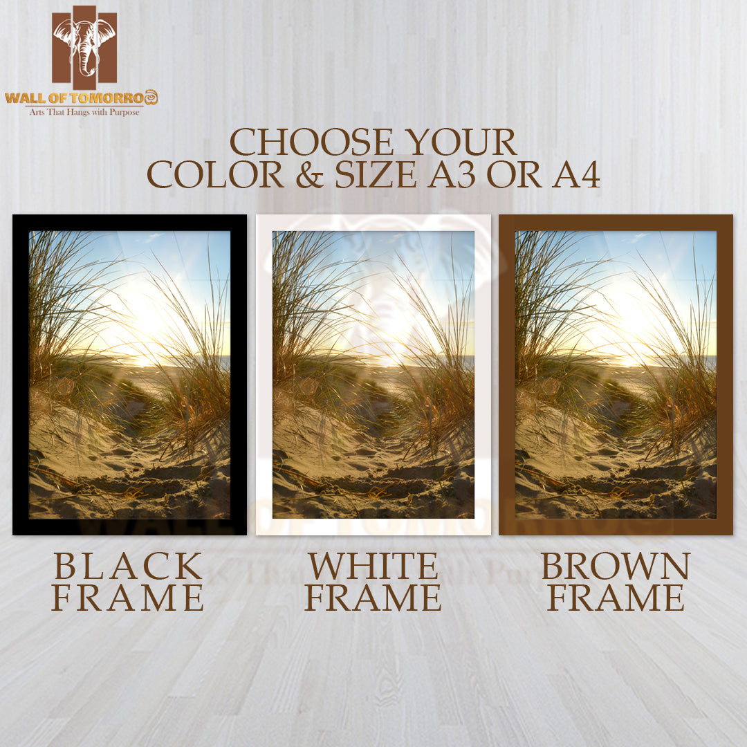 Beach With Grass and Sand Dunes High Quality Glass Frame Wall Décor