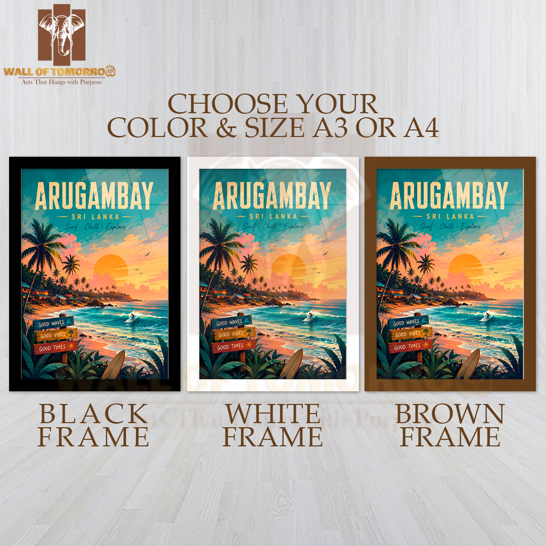 The Waves, Soaking Up The Sun in Arugambay, Sri Lanka Travel High Quality Glass Frame Wall Décor