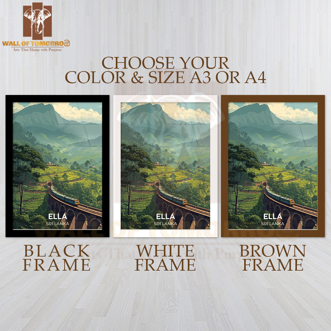 Nine Arches Bridge with Rolling Tea Plantations and Misty Mountains - Ella, Sri Lanka Travel High Quality Glass Frame Wall Décor