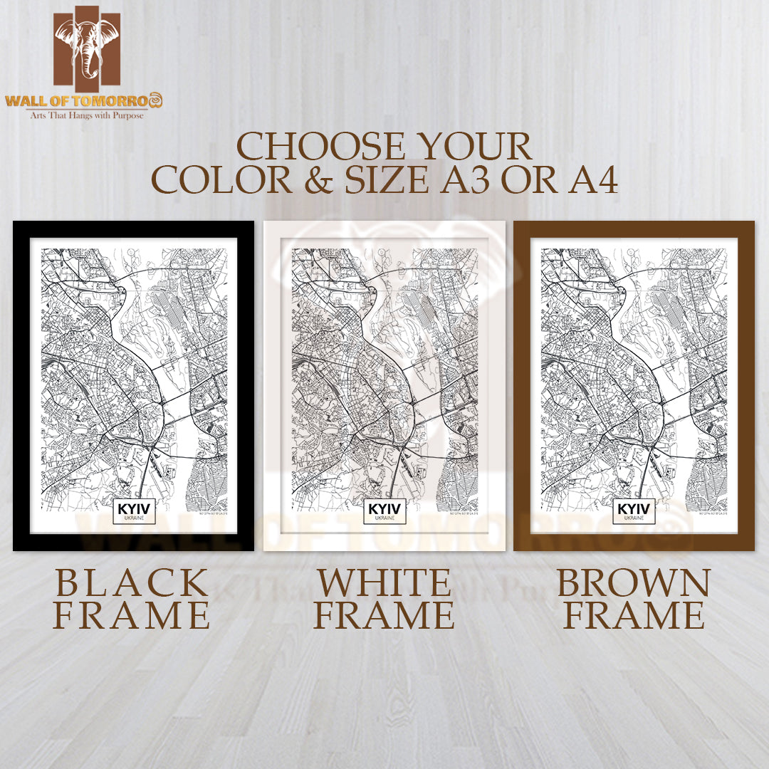 City Map Kyiv Educational High Quality Glass Frame Wall Décor