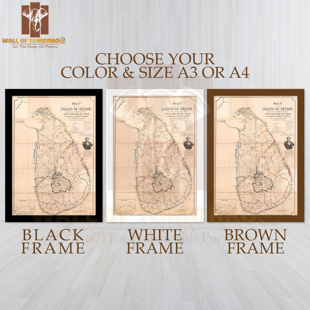 Map of the island of Ceylon; Colombo, Sri Lanka 1868 High Quality Glass Frame Wall Décors in Sri Lanka