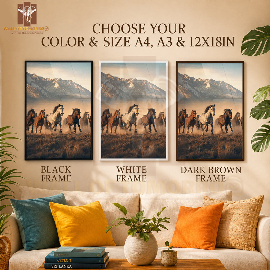 Running Horse Painting with Moon Animals High Quality Glass Frame Wall Décor in Sri Lanka