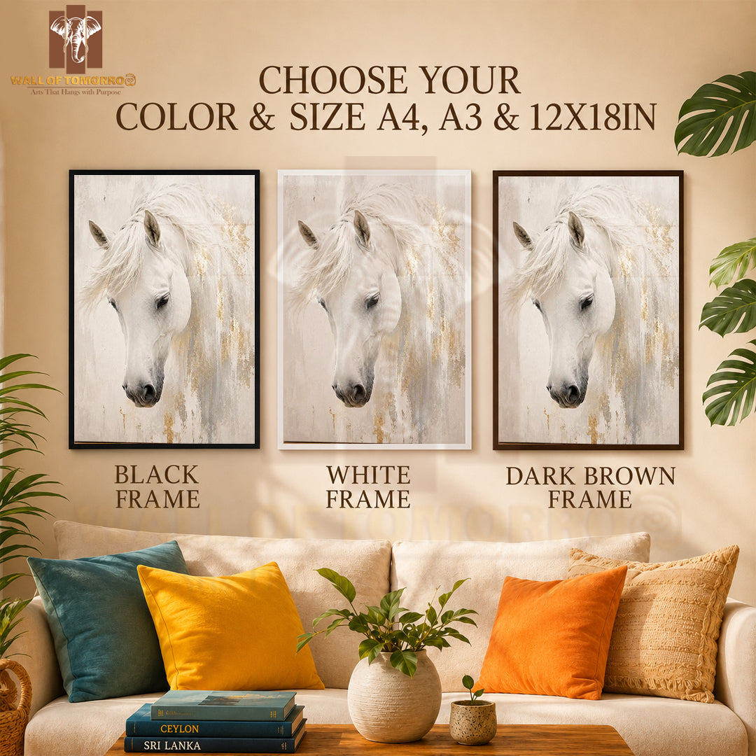 White Horses Painting Animals High Quality Glass Frame Wall Décor in Sri Lanka
