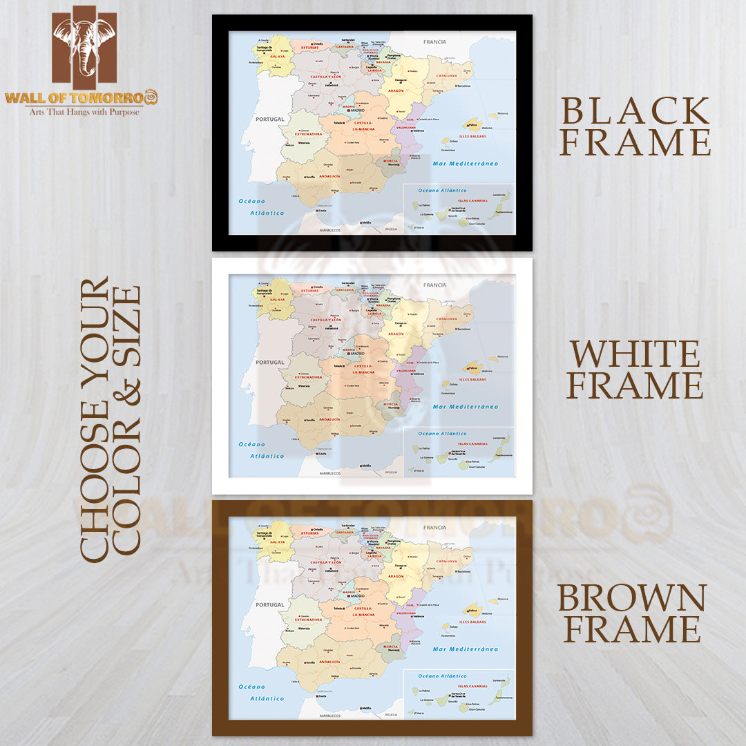 Autonomous Communities of Spain Educational High Quality Glass Frame Wall Décor
