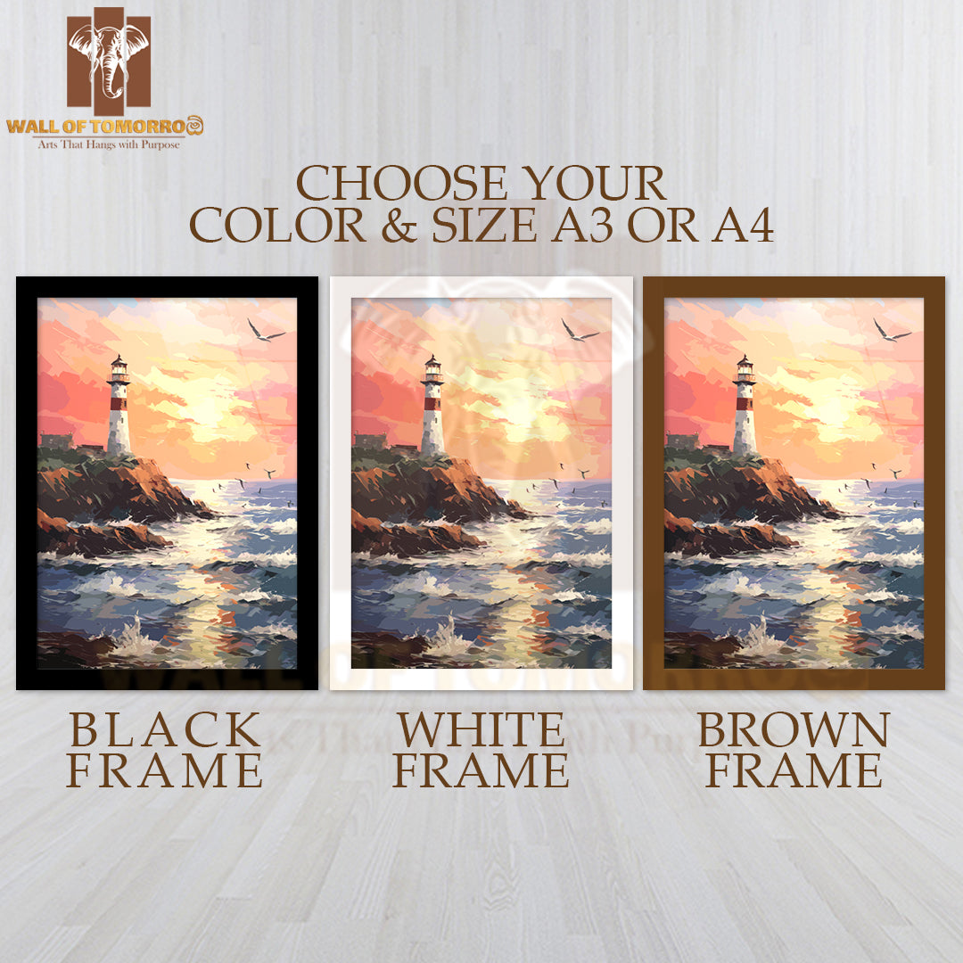 Painting Of a Lighthouse on A Rocky Shore High Quality Glass Frame Wall Décor