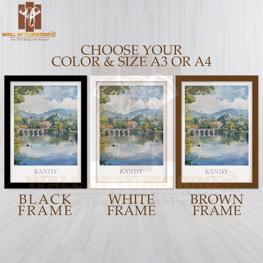 Kandy Sri Lanka Watercolor Travel High Quality Glass Frame Wall Décor