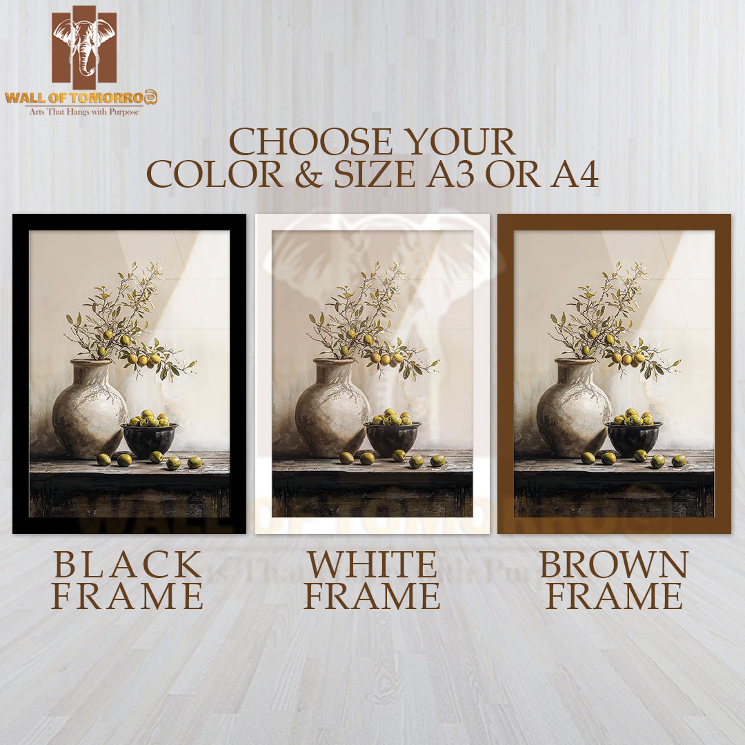 Olive Branch Still Life High Quality Glass Frame Wall Décor