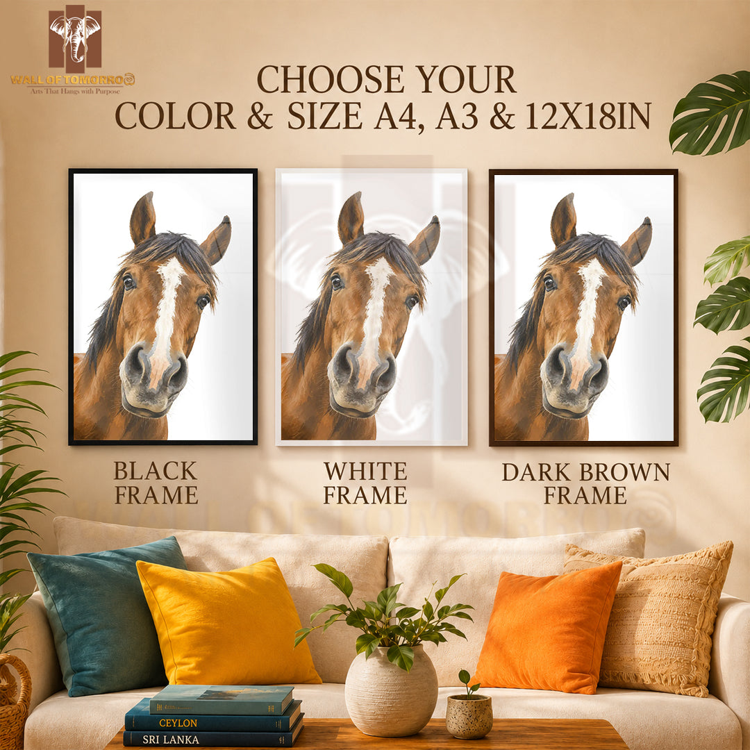 Brown Horse Face Animals High Quality Glass Frame Wall Décor in Sri Lanka