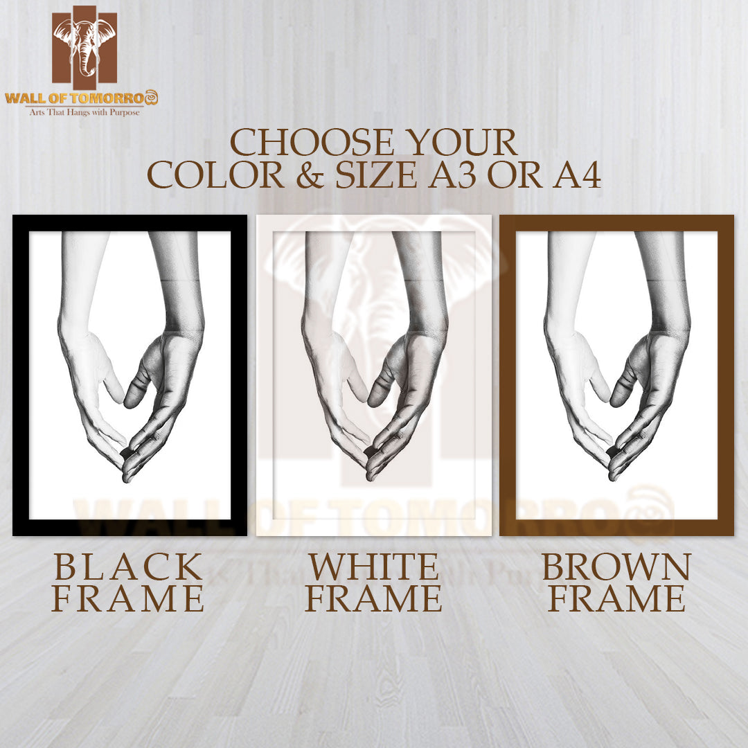 Hands Black and White Combination High Quality Glass Frame Wall Décor