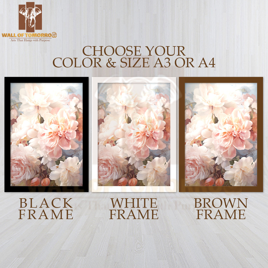 Painting Of a Bunch of Flowers on A Table High Quality Glass Frame Wall Décor