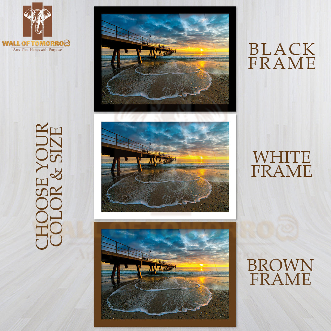 People Walking Along Glenelg Beach Jetty at Sunset High Quality Unframed Poster Print & Waterproof Poster Print Wall Décor