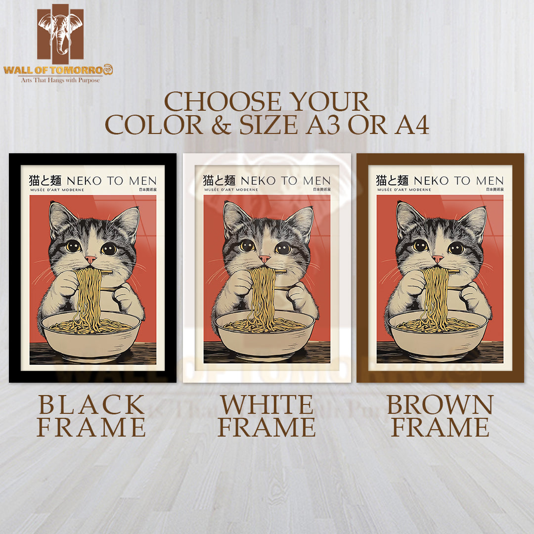 Neko To Men Japandi Art High Quality Glass Frame Wall Décor