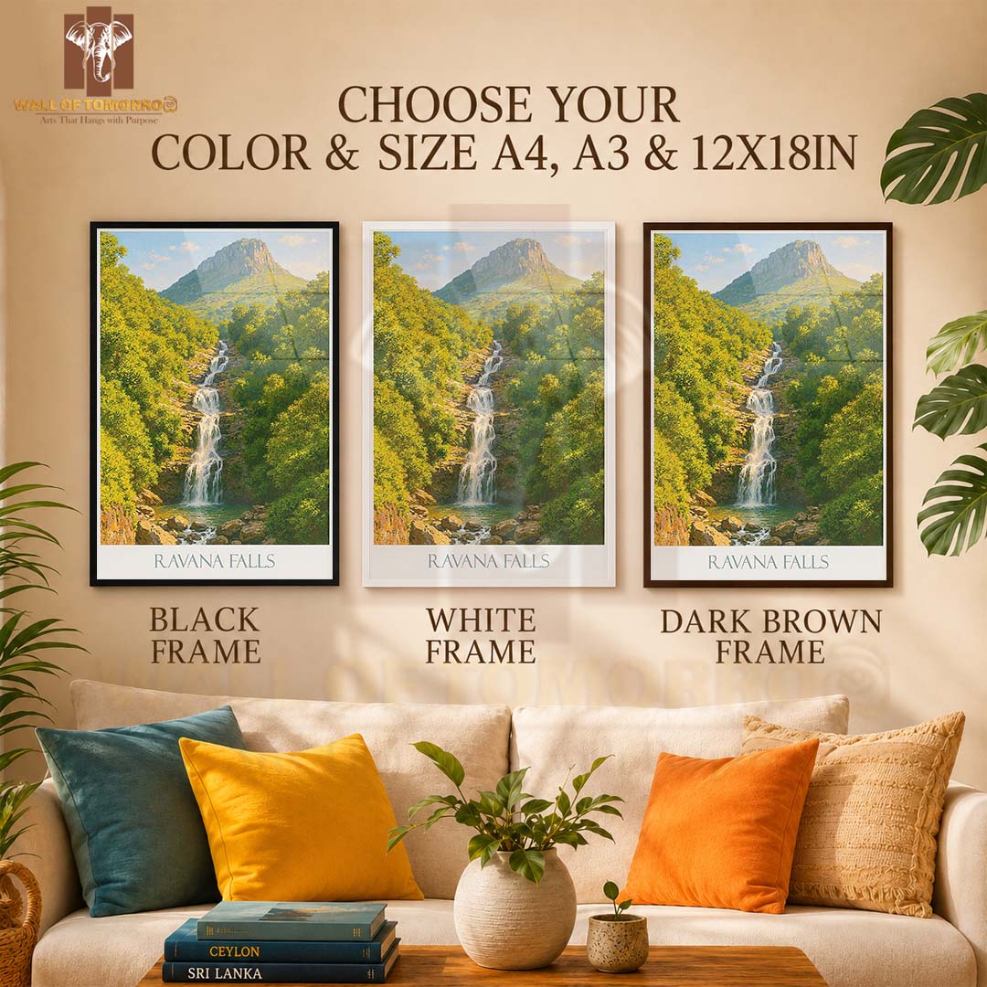 Ravana Falls Sri Lanka Travel High Quality Glass Frame Wall Décor