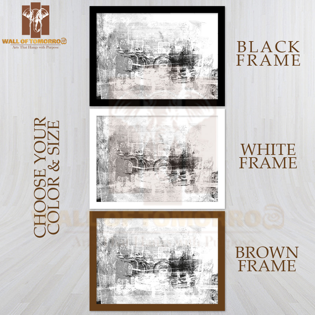 Grunge B&W Paint High Quality Glass Frame Wall Décor