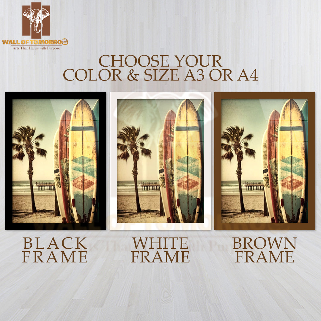 Surfboards Leaning on a Wall High Quality Glass Frame Wall Décor