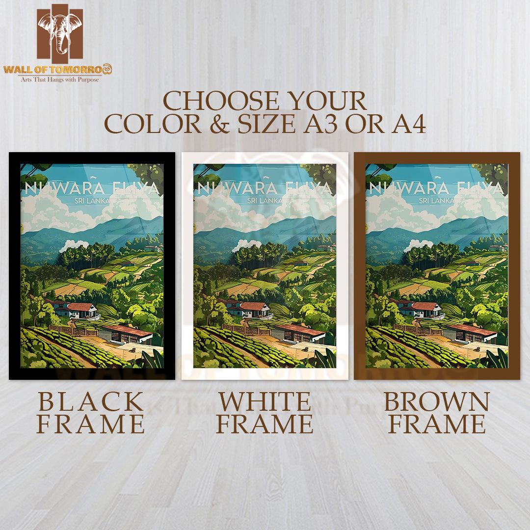 Nuwara Eliya - Tea Fields , Sri Lanka Travel High Quality Glass Frame Wall Décor