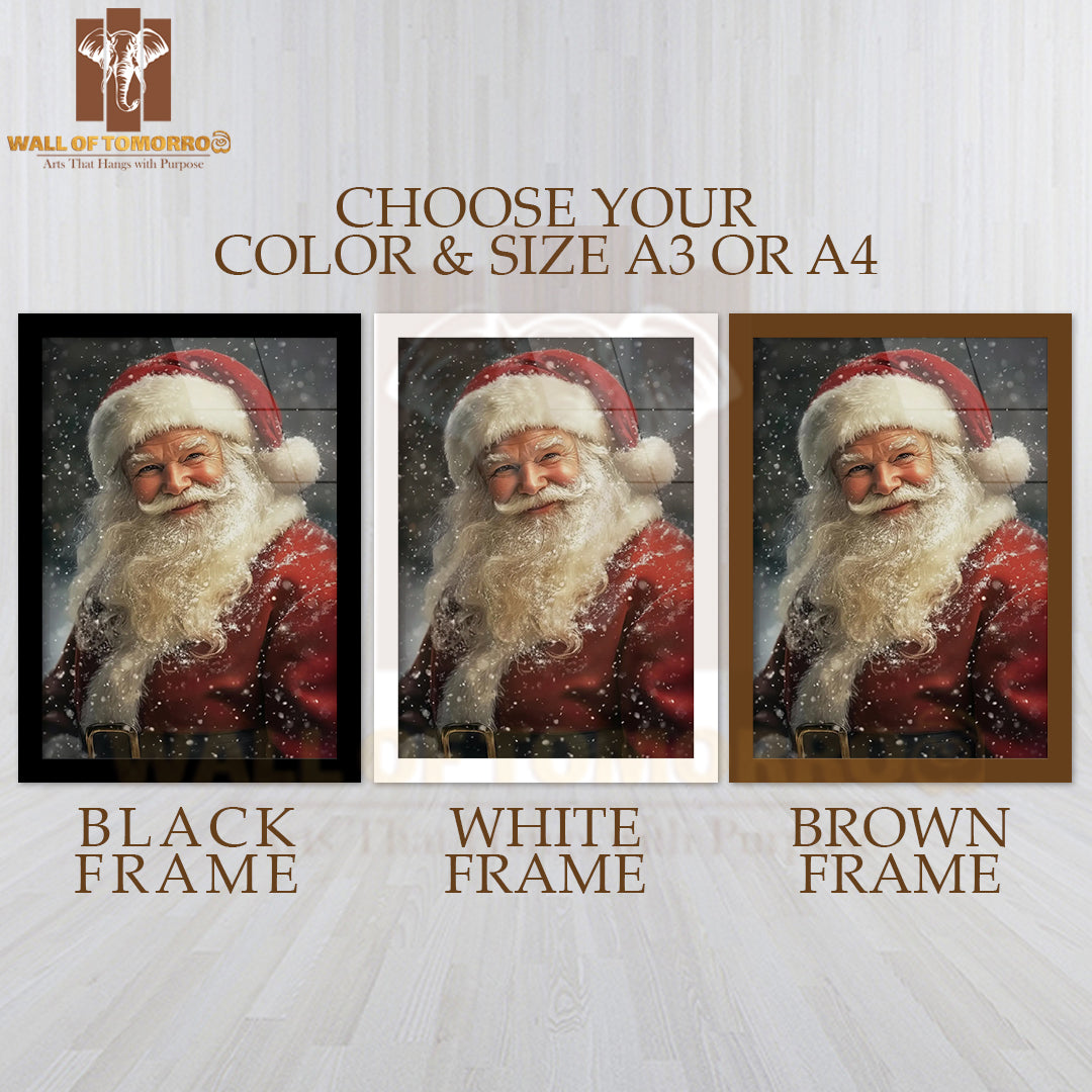 Antique Santa Claus Oil Painting High Quality Glass Frame Wall Décor