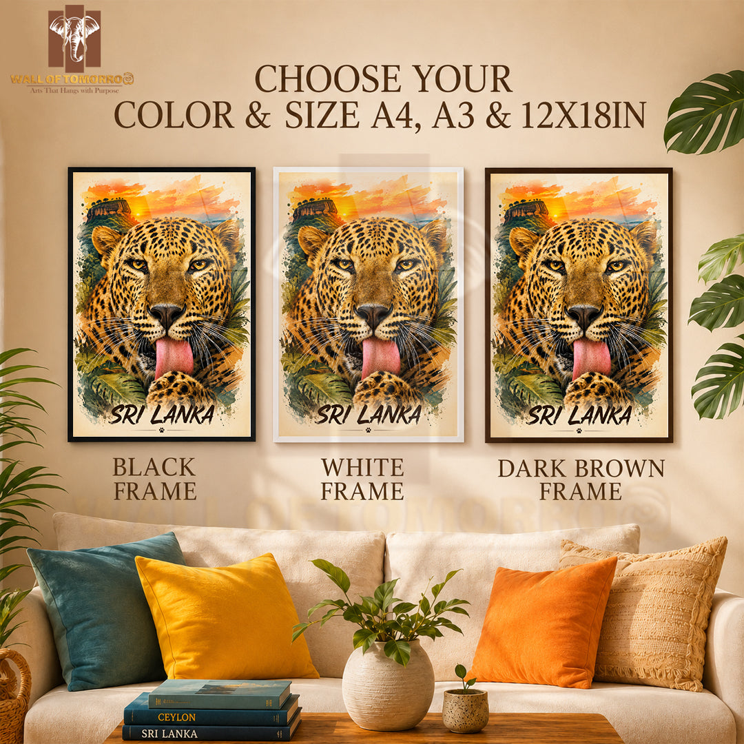Leopard (Kotiya) Sri Lanka Travel Animals High Quality Glass Frame Wall Décor