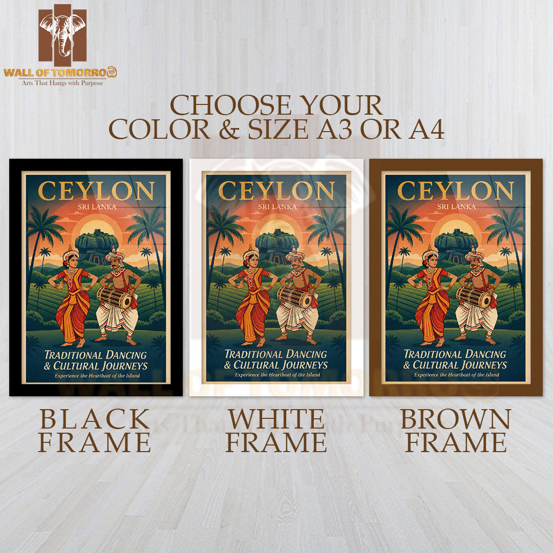 Ceylon Sri Lanka Traditional Dancing Travel High Quality Glass Frame Wall Décor