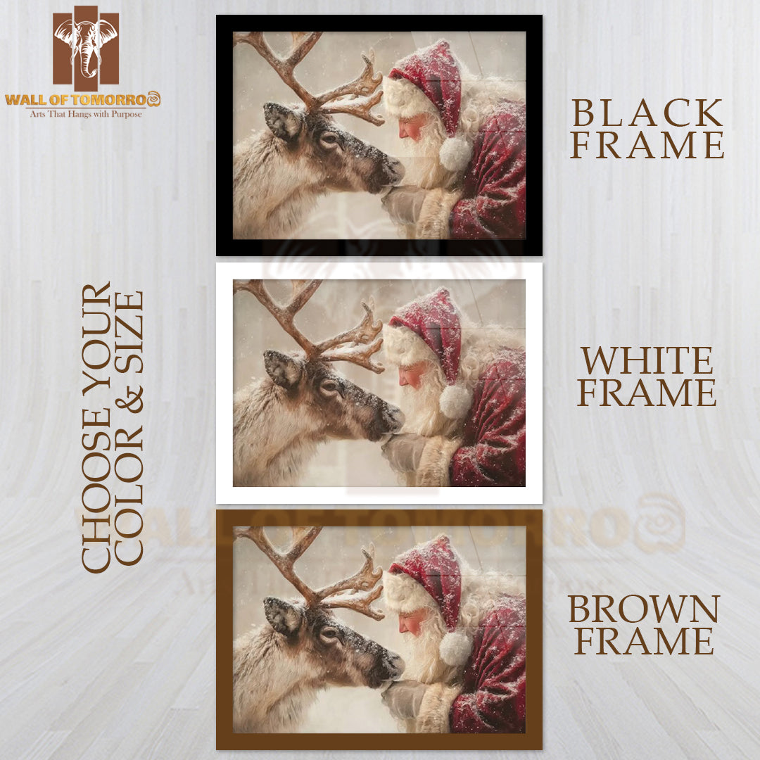 Santa and Reindeer Christmas High Quality Glass Frame Wall Décor