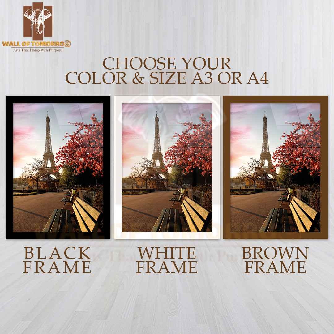 Spring Morning with Eiffel Tower, Paris, France High Quality Glass Frame Wall Décor