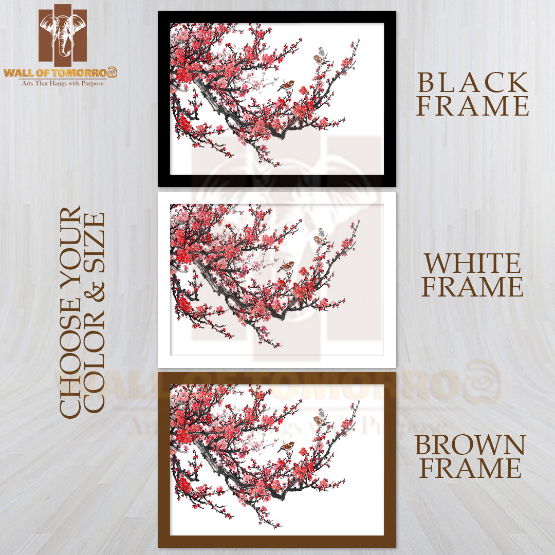 Birds On Red Flower Tree Painting High Quality Unframed Poster Print & Waterproof Poster Print Wall Décor