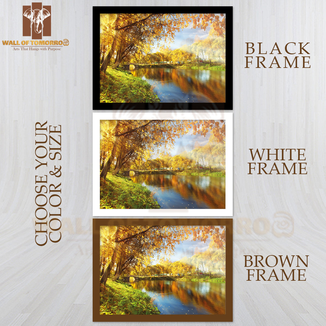 Yellow Autumn at The Pond Park High Quality Unframed Poster Print & Waterproof Poster Print Wall Décor
