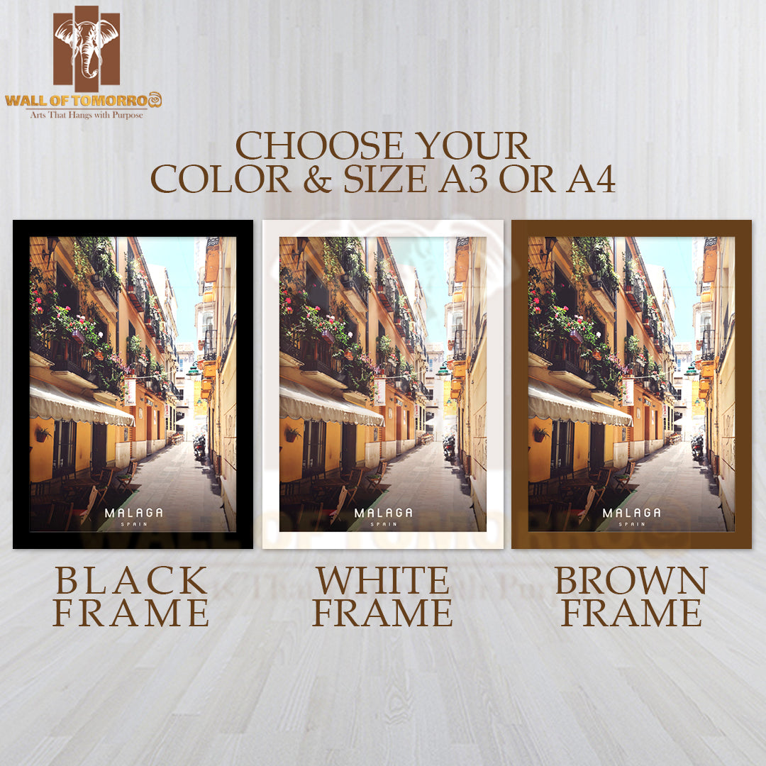 Narrow Street With A Few Chairs and Tables High Quality Glass Frame Wall Décor