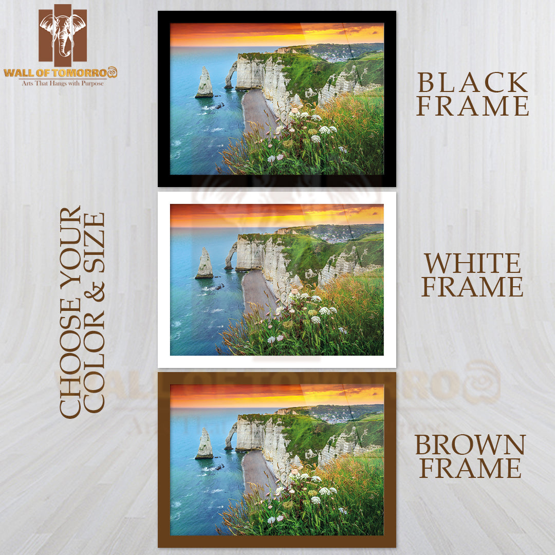 Beautiful Cliffs Aval of Etretat with Beautiful Famous Coastline and Wonderful Sunset High Quality Unframed Poster Print & Waterproof Poster Print Wall Décor