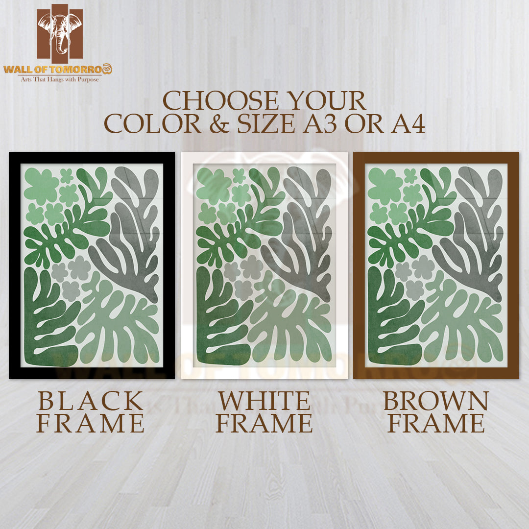 Decorative Pattern of Leaves in Multiple Green Tones High Quality Glass Frame Wall Décors in Sri Lanka