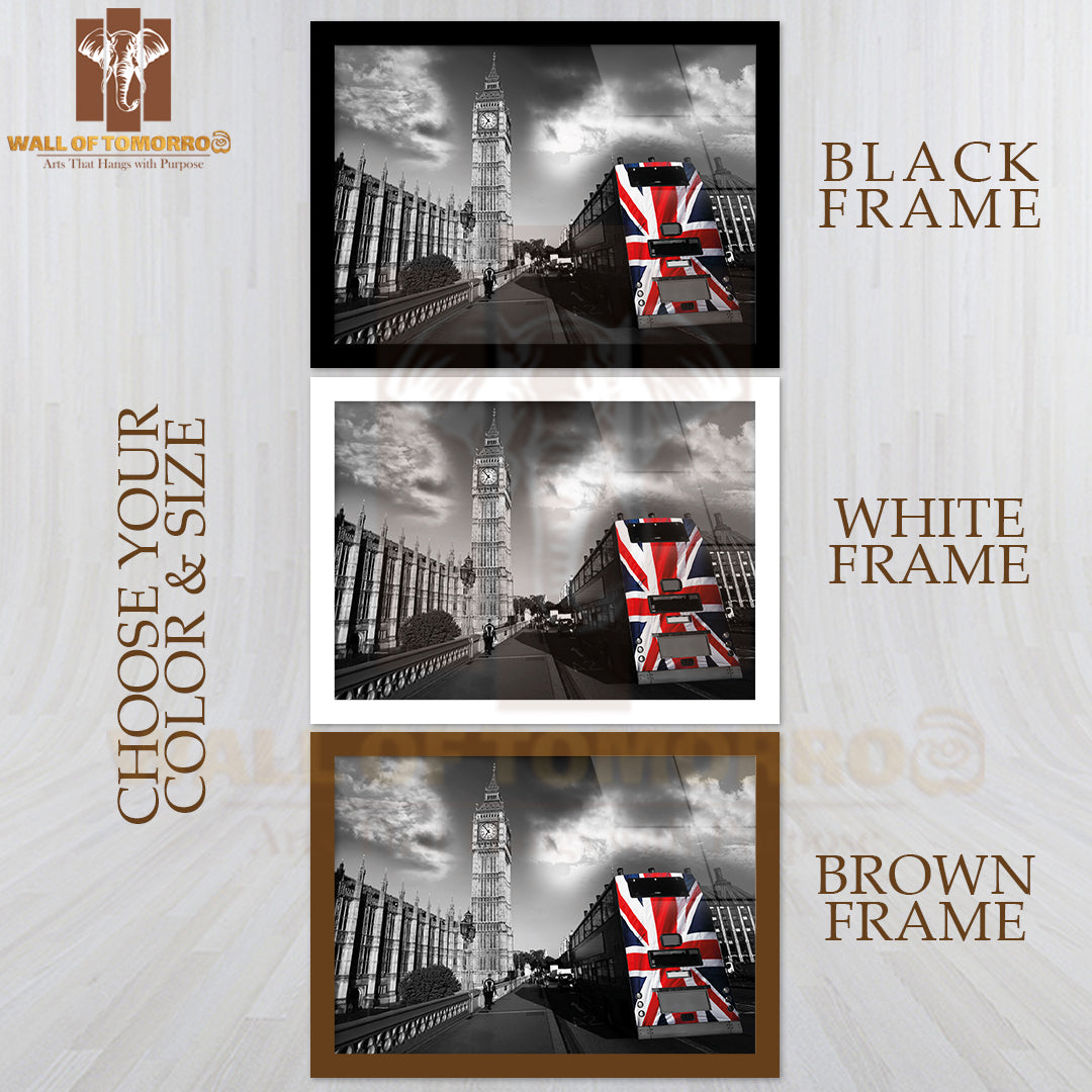 Big Ben with City Bus Covered Flag of England, London, UK High Quality Unframed Poster Print & Waterproof Poster Print Wall Décor