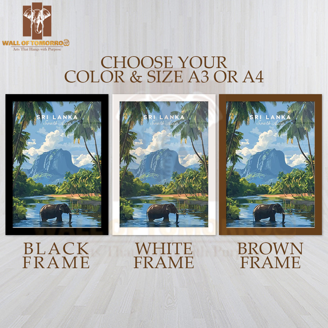 Elephant Mountain View, Sri Lanka Wild Life Travel High Quality Glass Frame Wall Décor