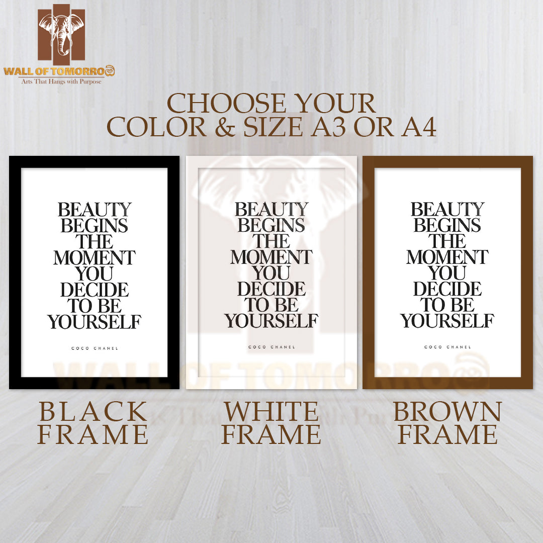Coco Chanel Beauty Begins Fashion Quote High Quality Glass Frame Wall Décor
