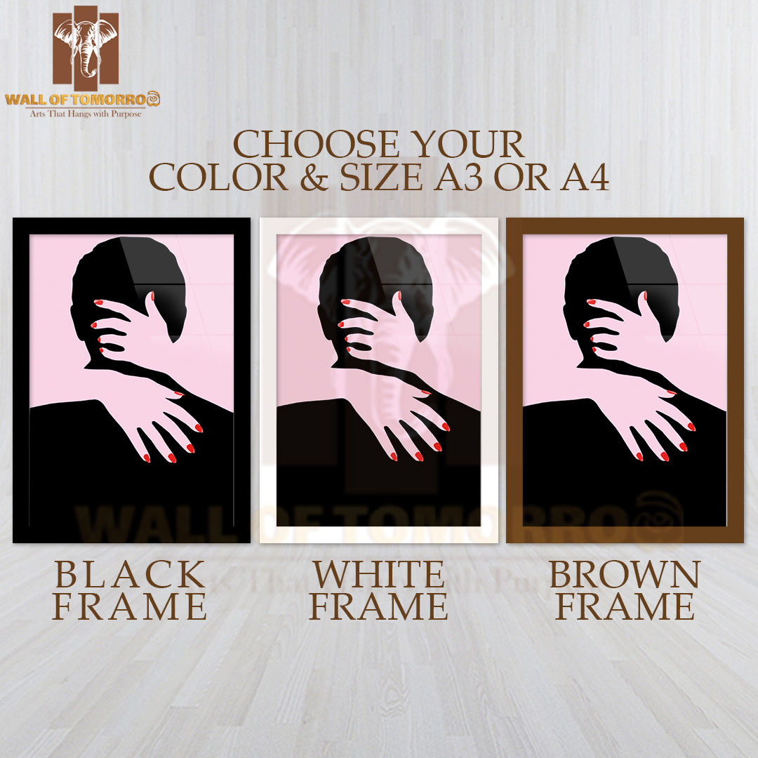 Man With Red Nails and Pink Hands Embraces a Woman High Quality Glass Frame Wall Décors in Sri Lanka