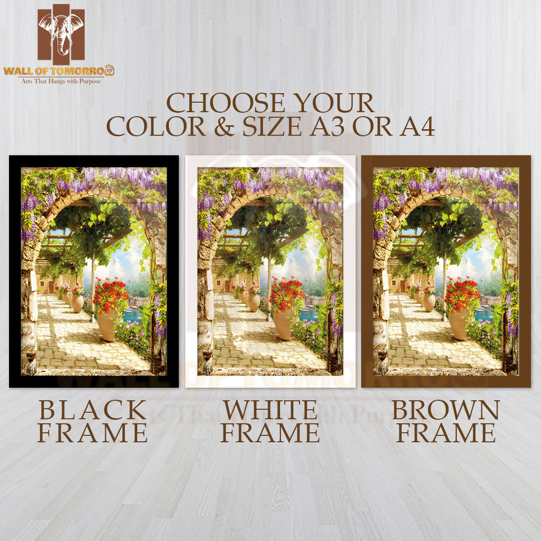 Archway Adorned with Vibrant Purple Flowers High Quality Glass Frame Wall Décors in Sri Lanka