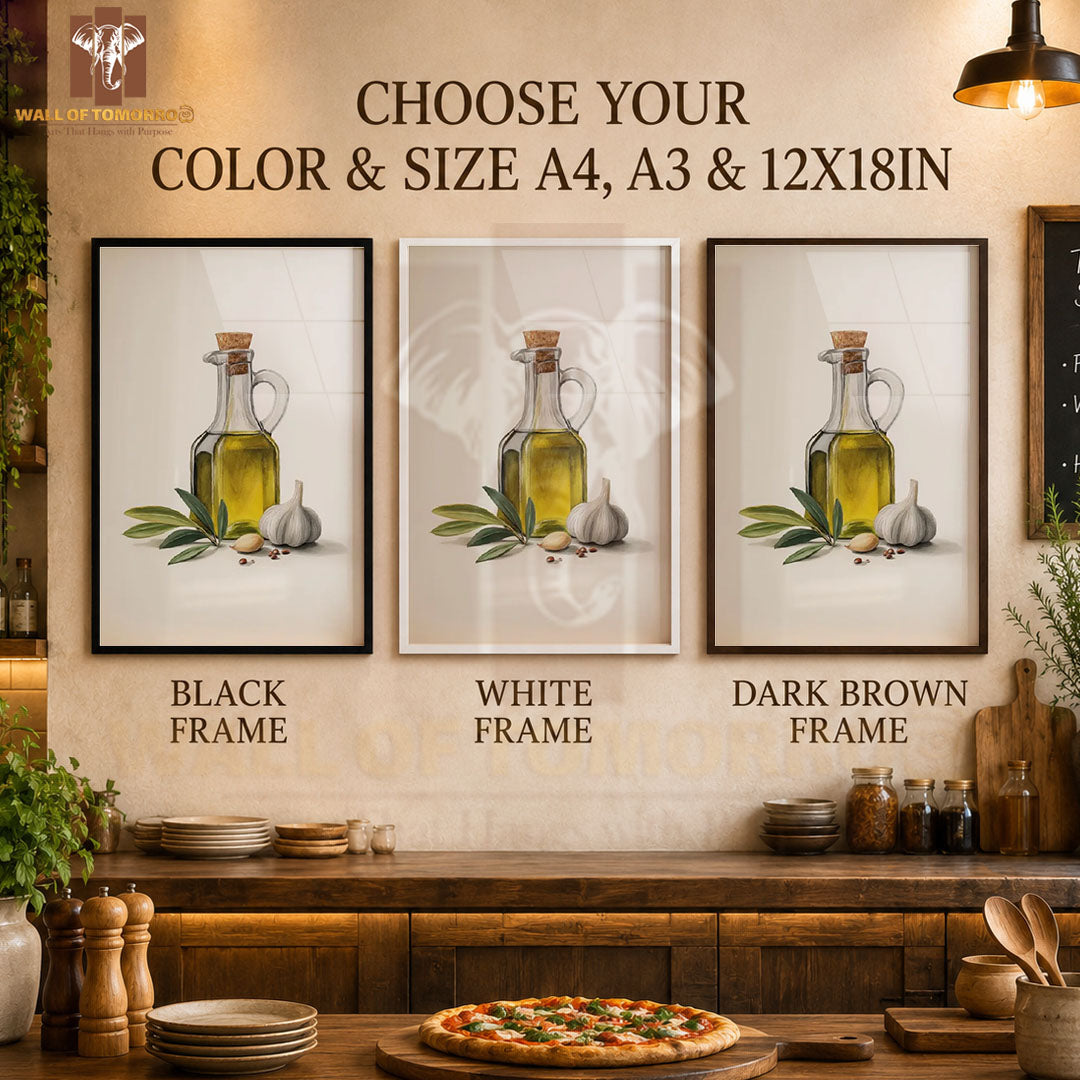 Olive Oil & Garlic Kitchen & Restaurant High Quality Glass Frame Wall Décors in Sri Lanka
