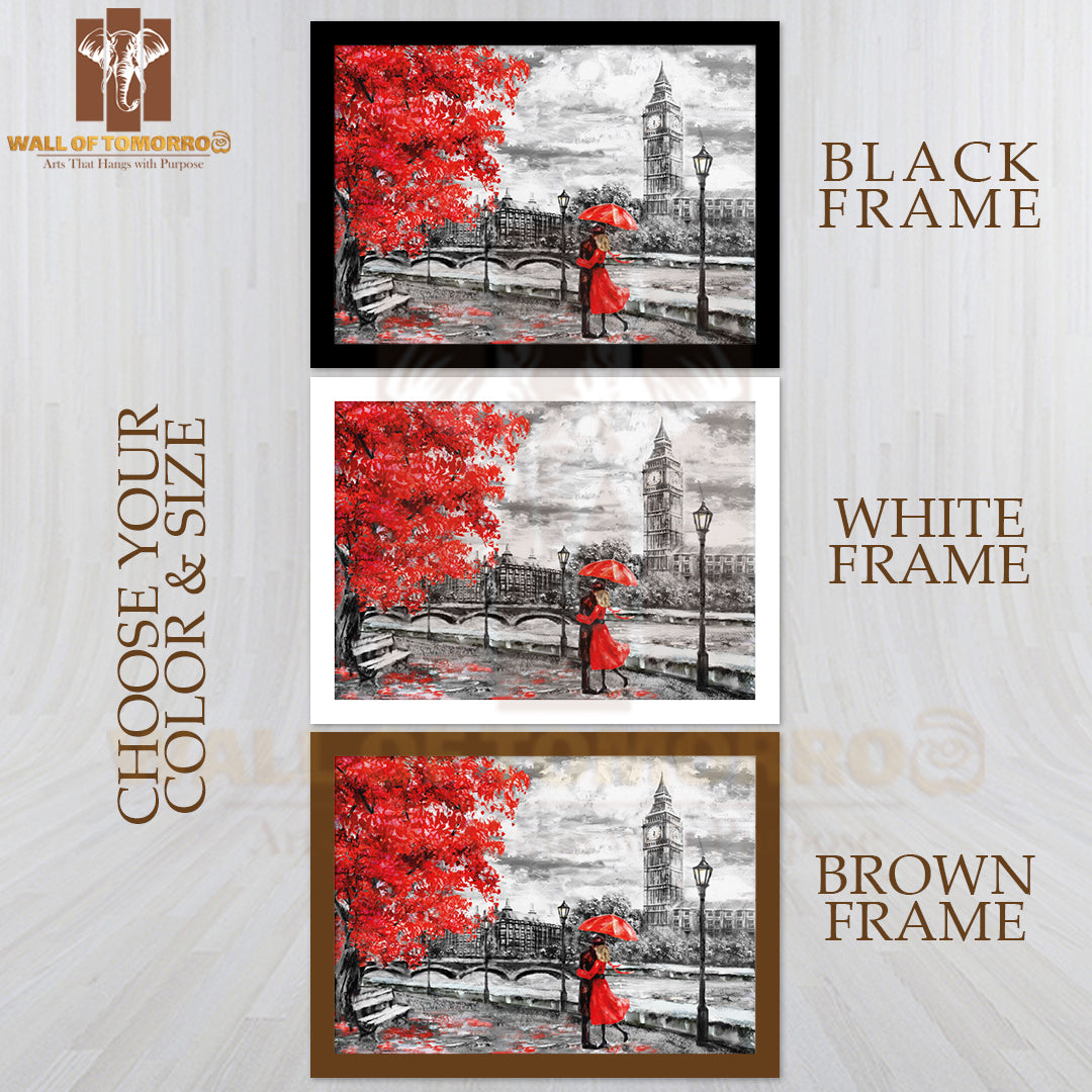 Big Ben Man and Woman Under a Red Umbrella High Quality Unframed Poster Print & Waterproof Poster Print Wall Décor