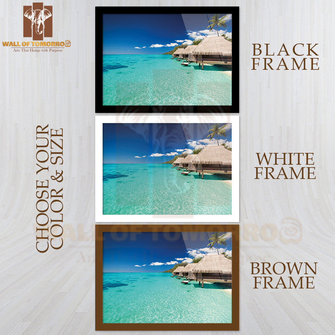 Villas On the Green Tropical Beach with Steps into Water High Quality Unframed Poster Print & Waterproof Poster Print Wall Décor