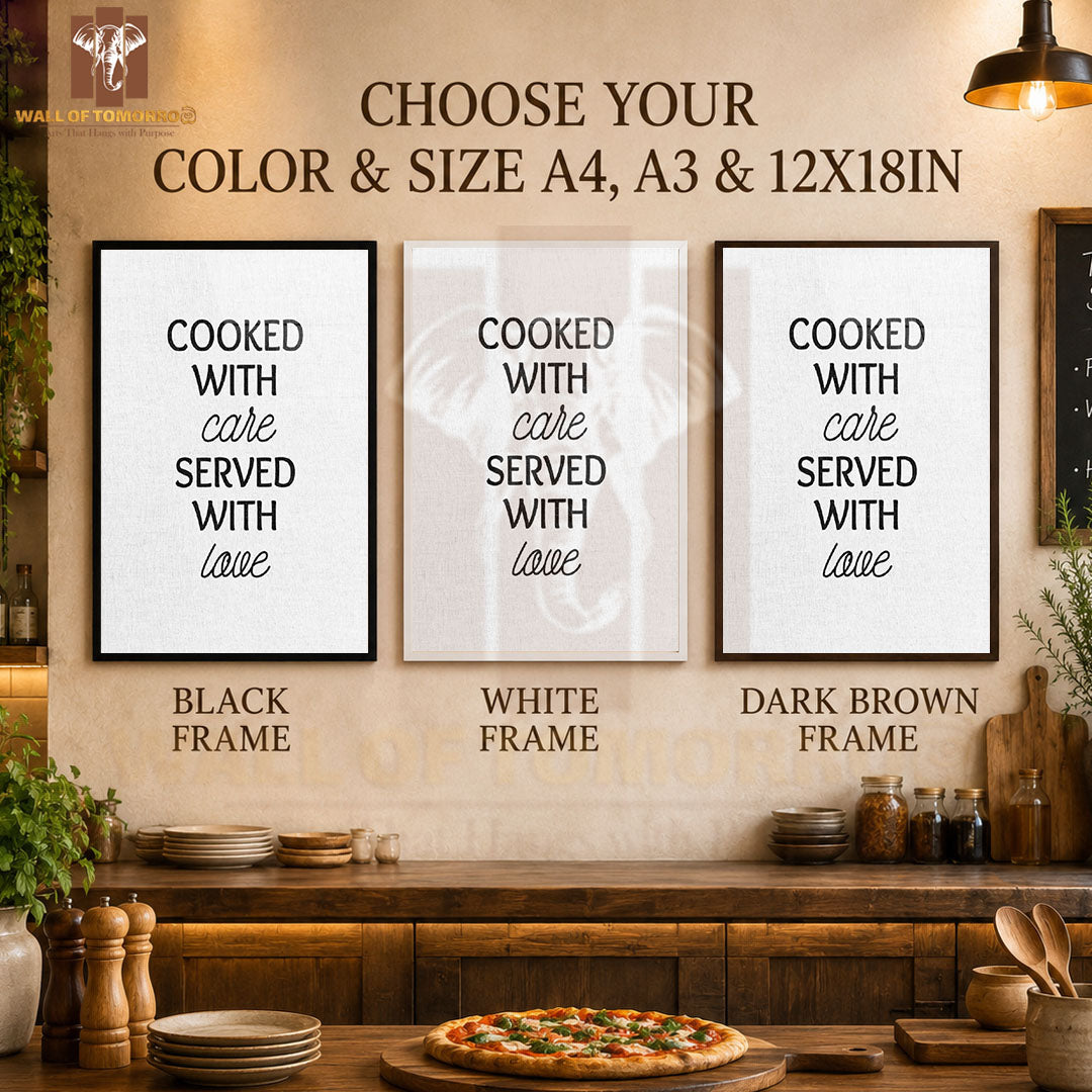 Cooked with Care, Served with Love Kitchen & Restaurant High Quality Glass Frame Wall Décors in Sri Lanka