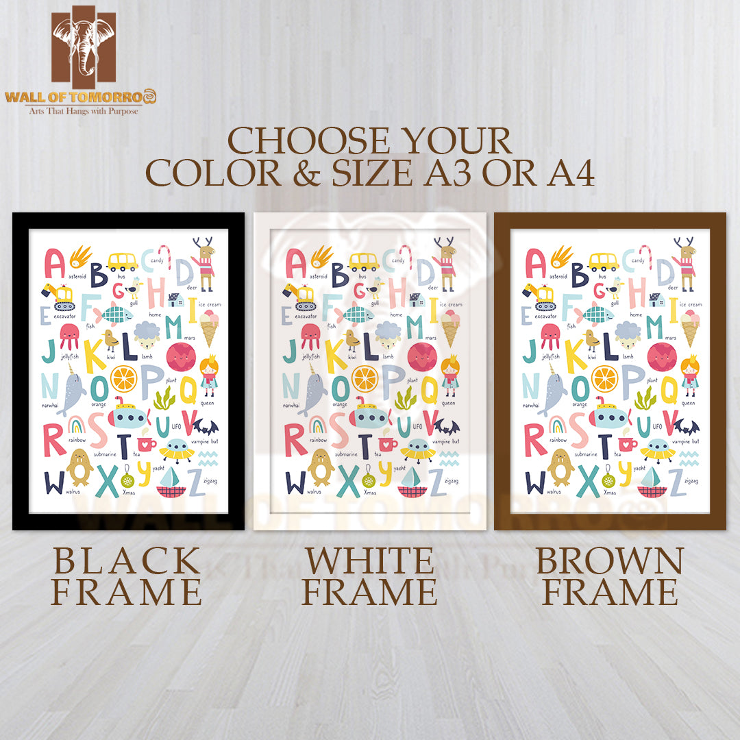 Scandinavian English Alphabet for Kids Educational High Quality Glass Frame Wall Décor