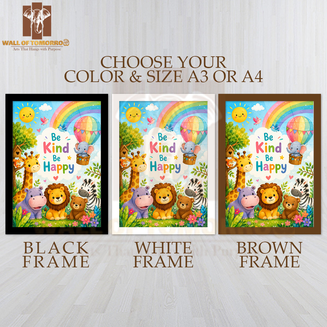 Be Kind Be Happy Kids High Quality Glass Frame Wall Décor