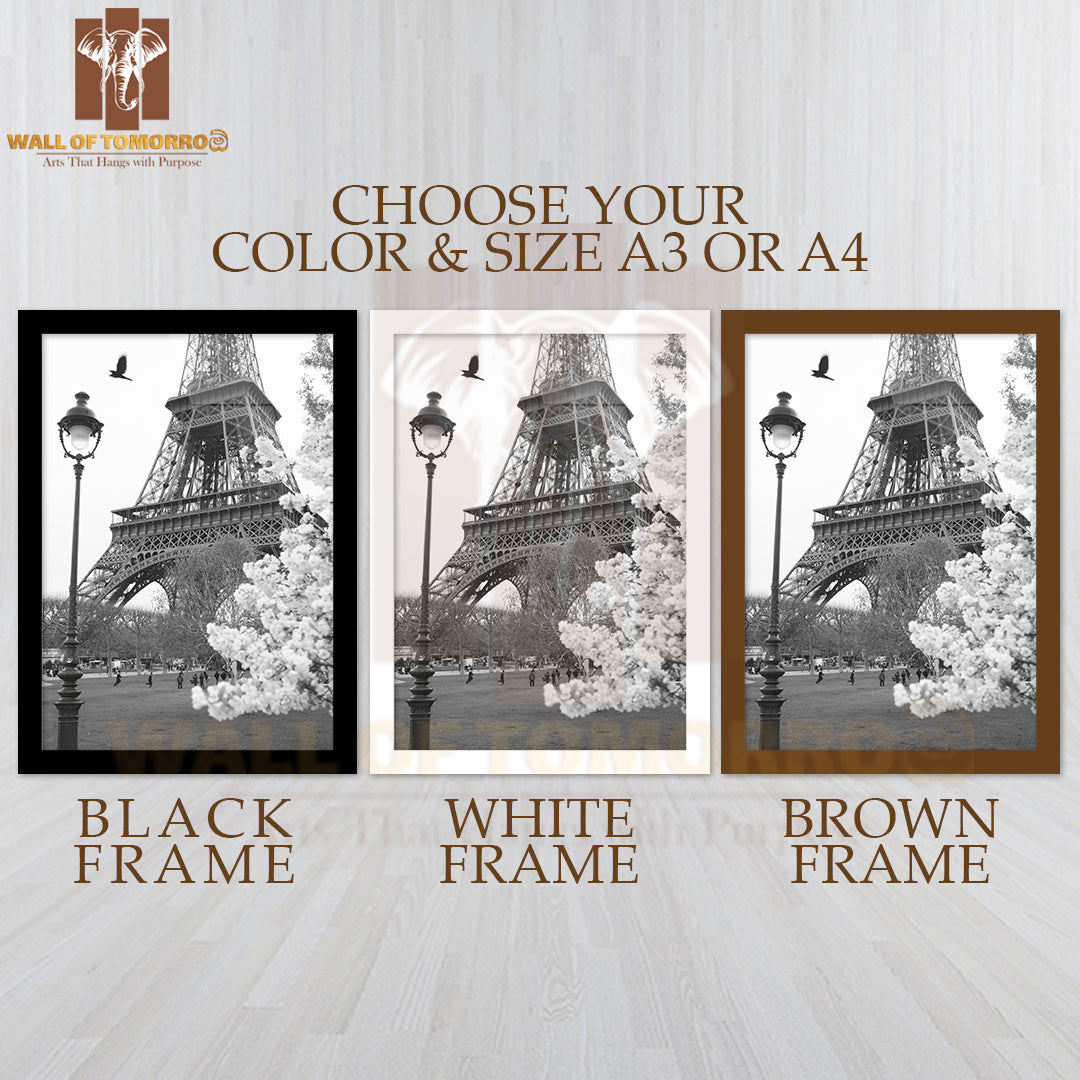 Eiffel Tower In Black and White Style, Paris, France High Quality Glass Frame Wall Décor