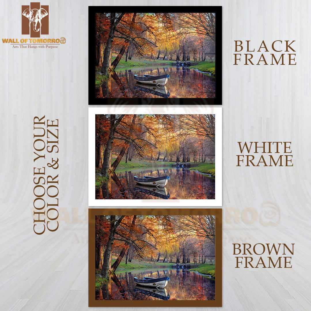 Boat On the Lake in the Autumnal Forest High Quality Unframed Poster Print & Waterproof Poster Print Wall Décor