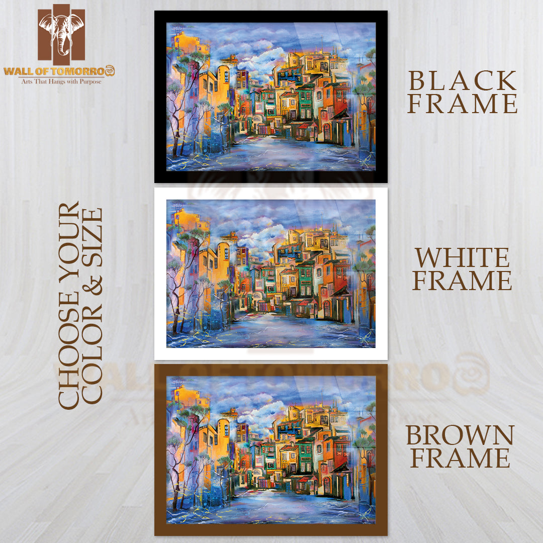 Painting Of Cloudy Yard with Buildings High Quality Unframed Poster Print & Waterproof Poster Print Wall Décor