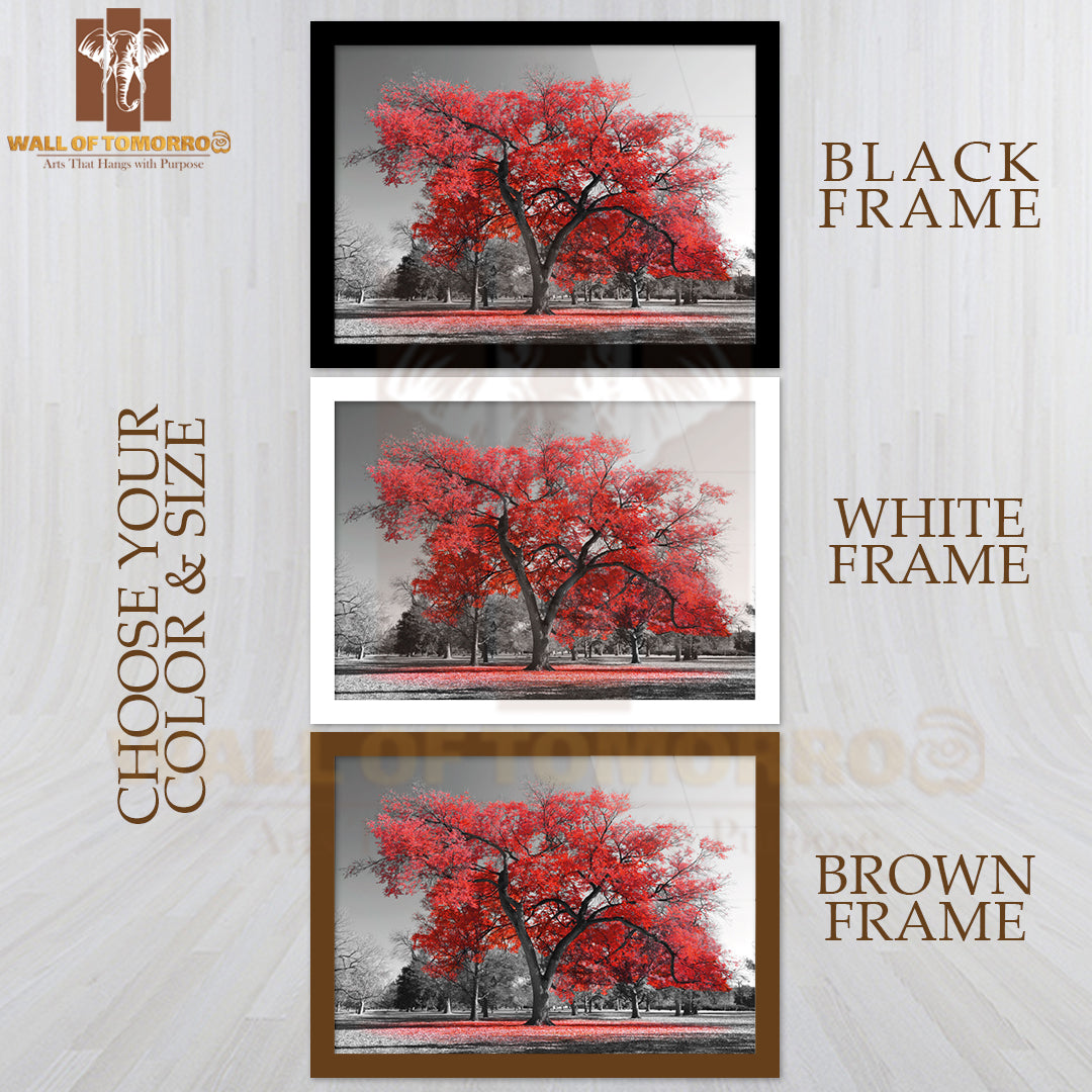 Big Red Tree in a Black and White Landscape High Quality Unframed Poster Print & Waterproof Poster Print Wall Décor