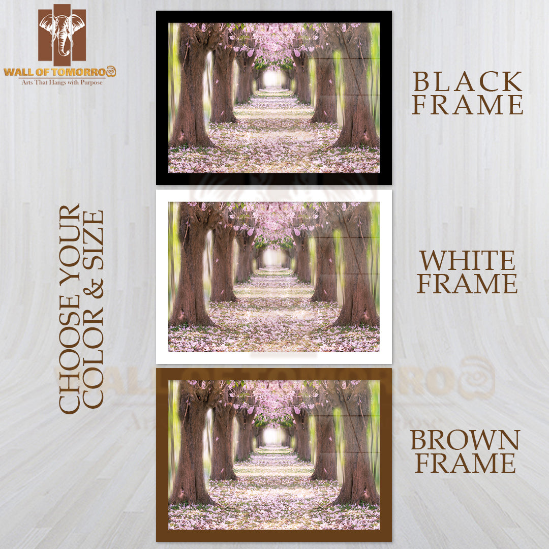 The Romantic Tunnel of Pink Flower Tree, Pink Trumpet Tree High Quality Unframed Poster Print & Waterproof Poster Print Wall Décor