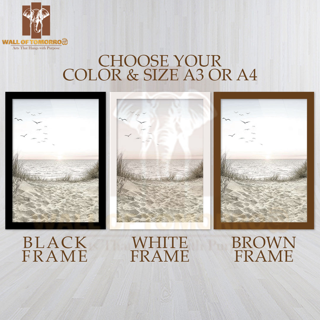 Seagulls Sandy Beach High Quality Glass Frame Wall Décor